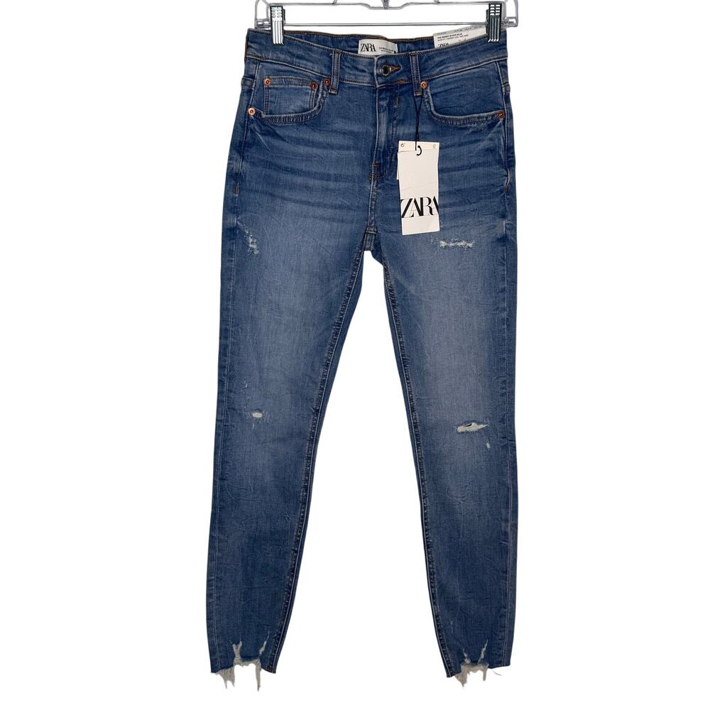 Zara The Skinny Dive Blue Distressed Stretch Skinny Jeans NWT Size 6